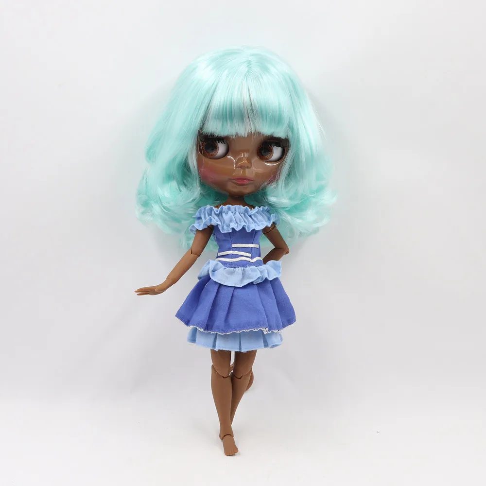 Кукла Blyth nude 1/6 № BL136/4268 кукла с супер черной кожей голубые волосы и стеклянное лицо, тело сустава