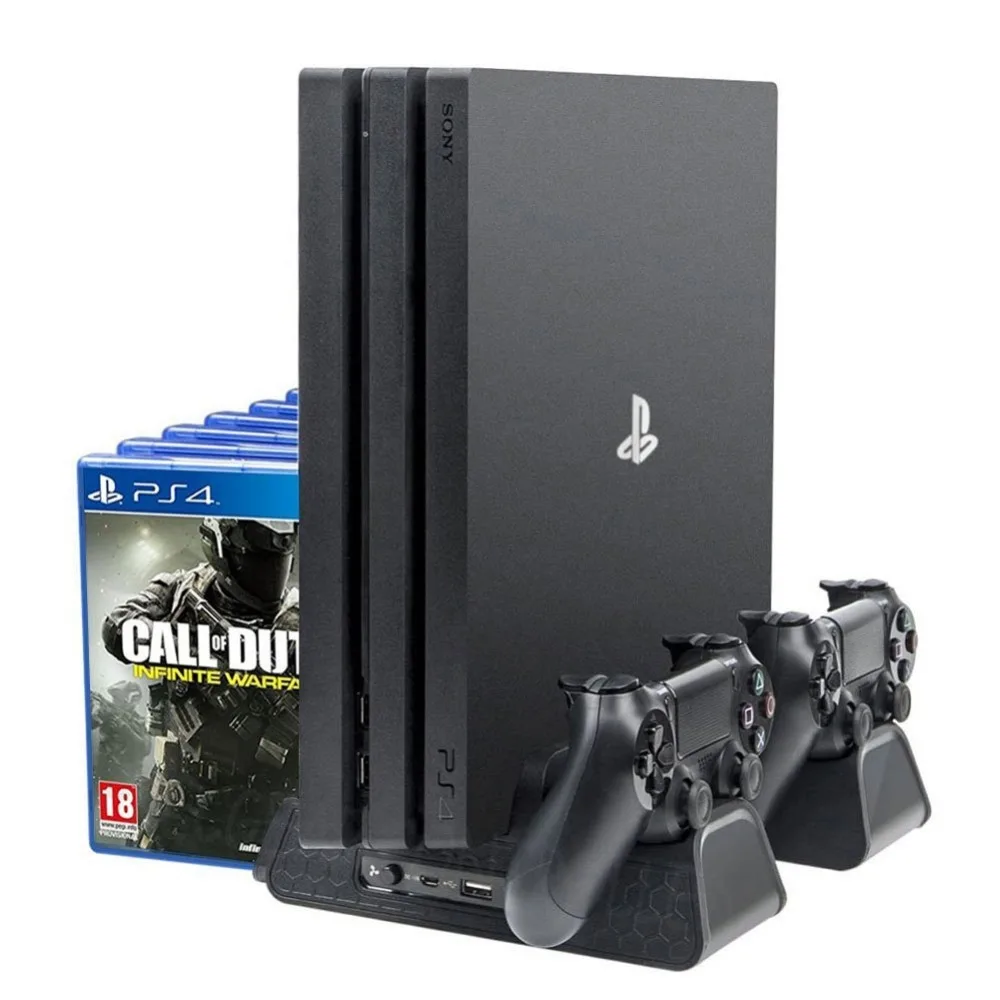 

4-in-1 Vertical Charging and Display Stand for PS4 /Pro /Slim - ElecGear 12PCs Games Disc Storage DVD Holder, Dual Charger