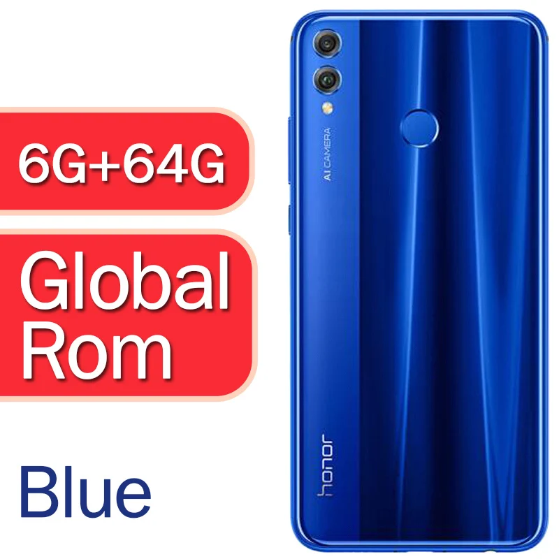 honor 8X global rom, 6,5 дюймовый экран, батарея 3750 мАч, двойная задняя камера 20 МП, Android 8,2, многоязычный смартфон - Цвет: 6g 64g Blue