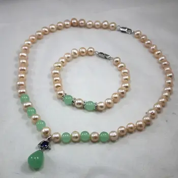 

Fashion Mixed Colors Pearl/Jades Pendant Necklace Bracelet Jewelry Set 2 Choices