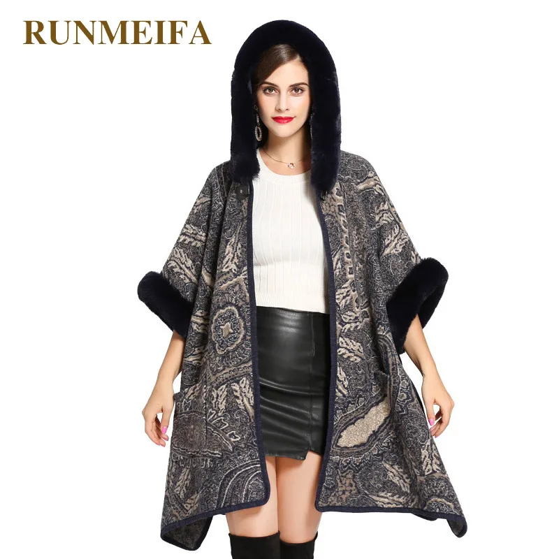 

RUNMEIFA New Arrival Faux Fur Shawls For Women Noble Cloaks Plus Size Female Elegant Ponchos Winter Warm Wrap Lady Fashion Cloak