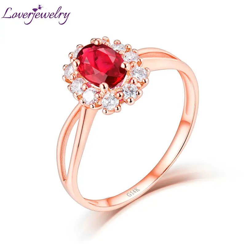

LOVERJEWELRY Ring For Women Solid 14K Rose Gold Good Quality Ruby Wedding Party Rings Diamond Fine Jewelry for Women Anniversary