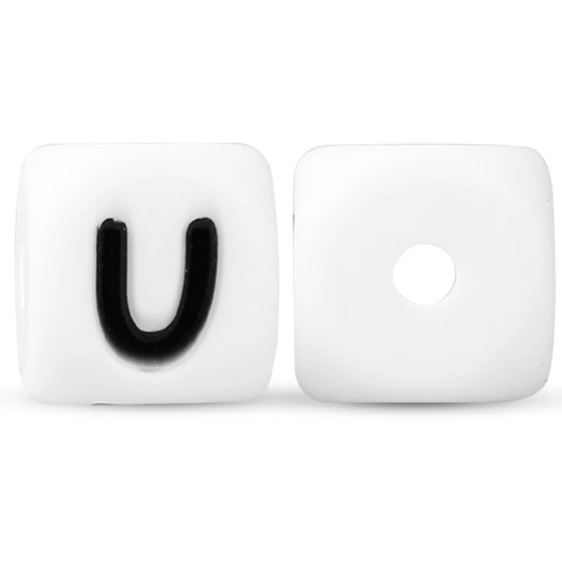 U 10 шт., 12 мм, силиконовые бусины с буквами, английские бусины Alphabe, Пищевая силиконовая жевательная игрушка, сделай сам, детские игрушки для прорезывания зубов, соска-подвеска - Цвет: U