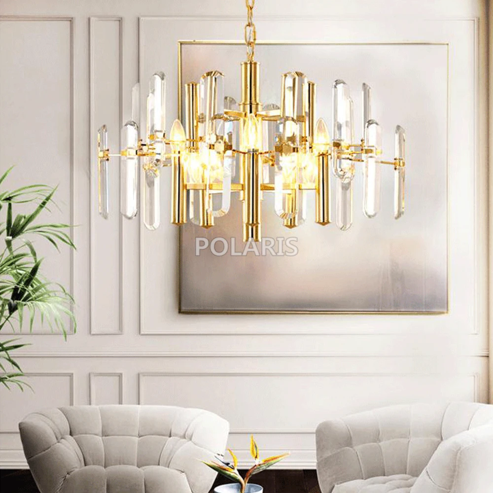 

Modern Brief Design Crystal chandelier Lighting Contemporary LED Kristal Hanging Light for Living Dinning Room Golden Finished