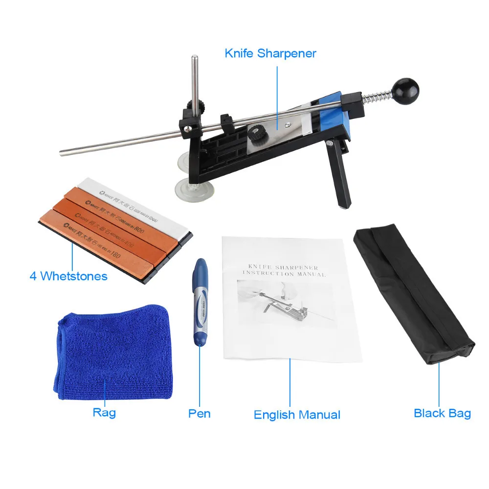 Обновленная профессиональная система Точилки для кухонных ножей 4 шт. заточка камней из нержавеющей стали точилка для ножей с черными сумками