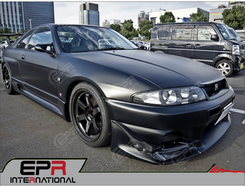 Для Nissan Skyline R33 GTR как Стиль углеродного волокна Решетка переднего бампера глянцевая отделка сплиттер добавить на волокно тюнинг Дрифт тела комплект