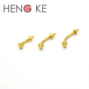 

HENGKE Fashion Gold Titanium Eyebrow Ring Bars Curved 1.2mm Spike Barbell Body Piercing Jewelry Banana 16 Gauge Earring Hip Hop