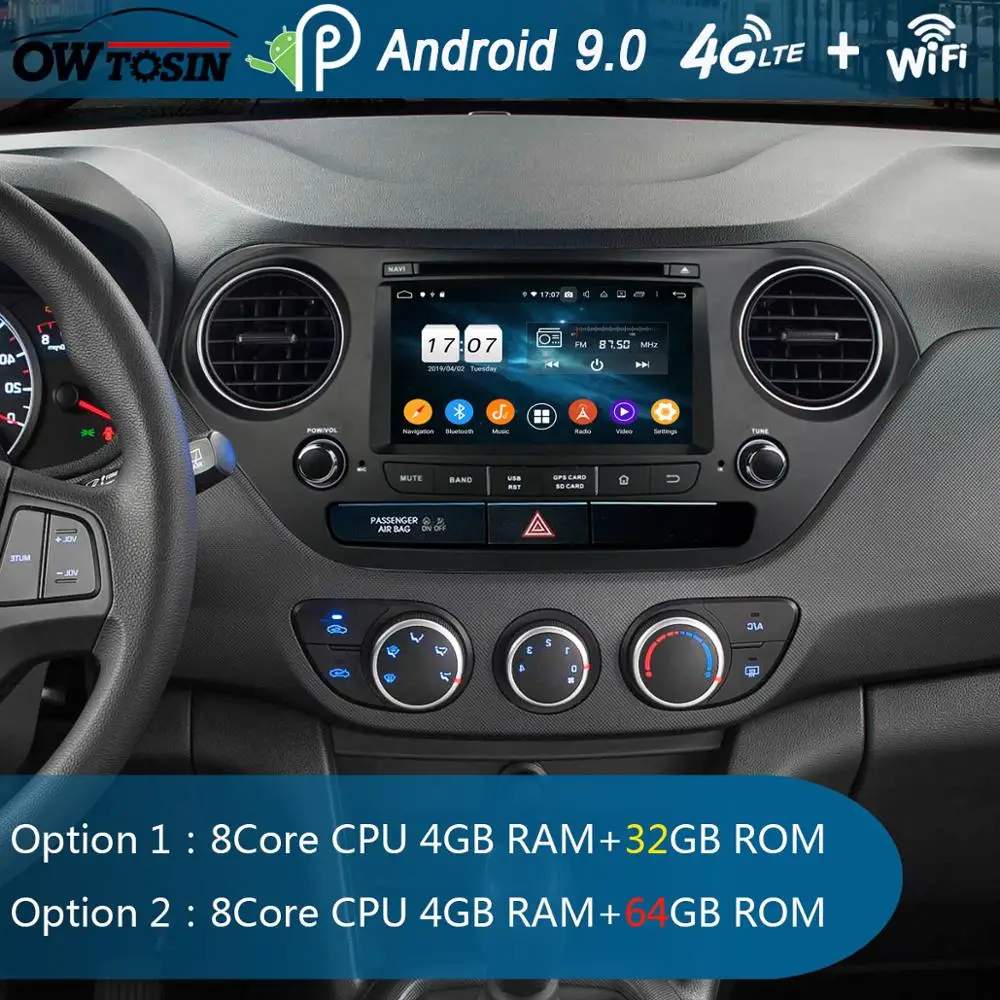 Excellent 7"IPS 1920*1080 8Core 4GB RAM+64GB ROM Android 9.0 Car DVD Player For Hyundai I10 2014 2015 2016 2017 DSP Radio GPS Parrot BT 1
