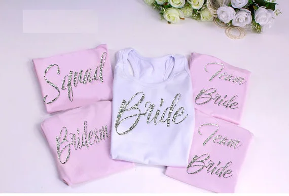 

customize title glitter heart Bridesmaid wedding Bride tank tops singlets Bachelorette tanks t shirts gift bridal party favors