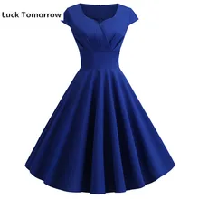 Синее повседневное летнее платье для женщин с коротким рукавом Хепберн 50s 60s винтажные элегантные платья для вечеринок размера плюс тонкие платья 6 цветов