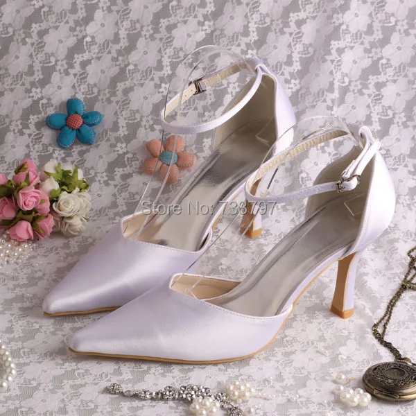 20 Colors Custom to Make 8CM Heels Pointed Toe Pumps White Satin Bridal Shoes