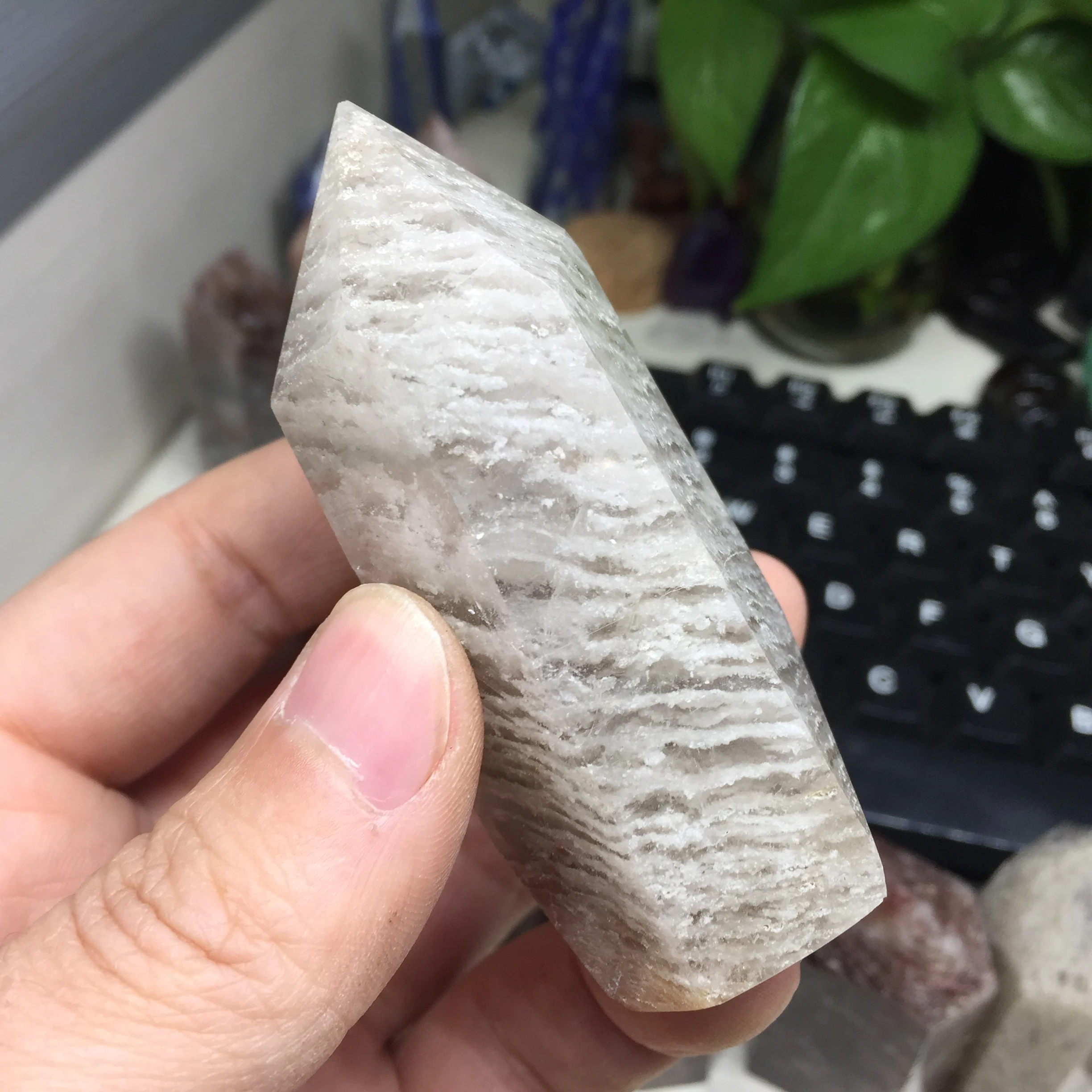 

123g Natural Healing Phantom Quartz Crystal Wand Clear Hierarchy Details Decoration Stone #BH1199