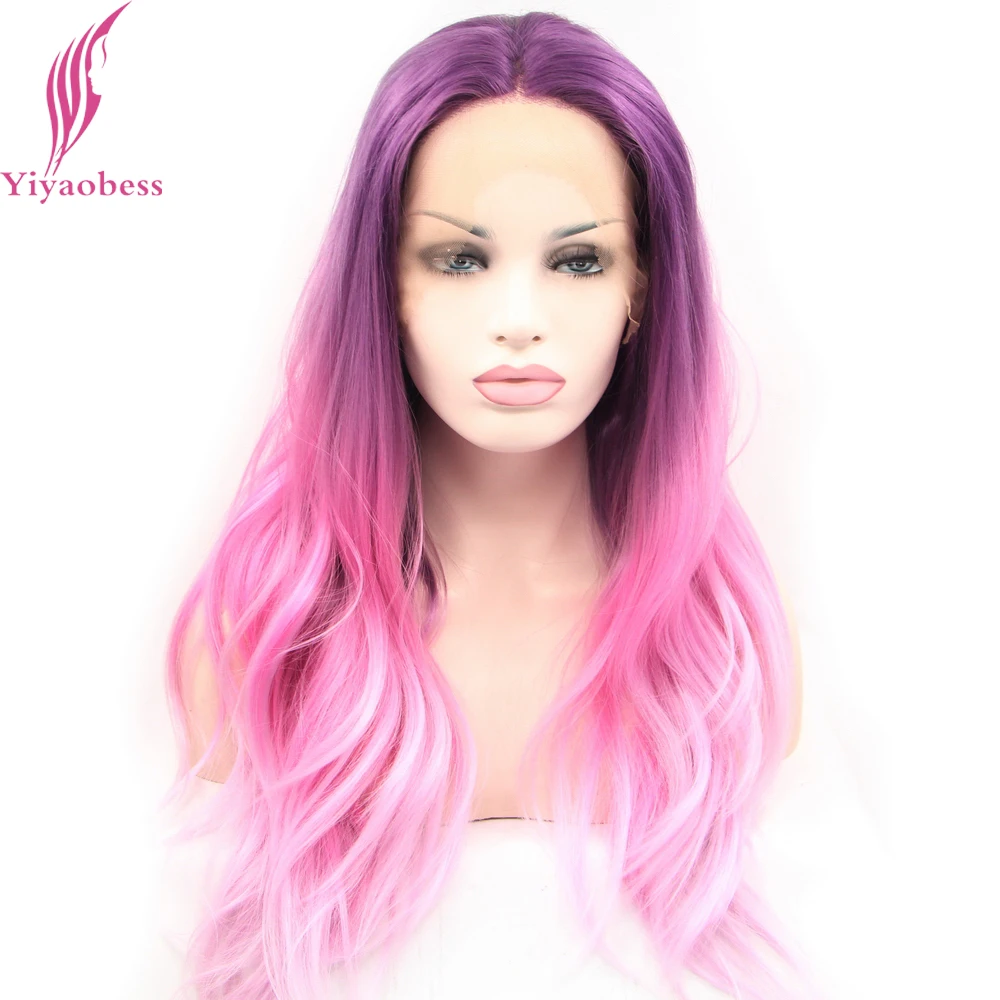 Yiyaobess Heat Resistant Pink Purple Ombre Lace Wig 