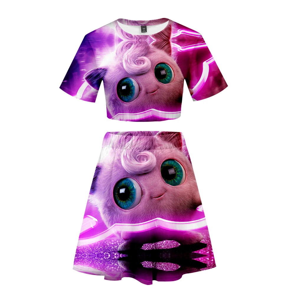 

2019 Pokemon Detective Pikachu Sexy Lady 2 Piece Sets K Pop Sexy Dress Sets Crop Top Harajuku and Short Skirt Piece Girl Summer