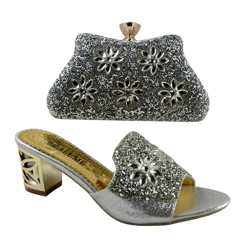 No 1383 Silver Italian Shoes And Bag To Match For Wedding Sandals Shoes High Quality
