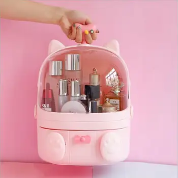 

HQ Large Capacity Portable Cosmetic Storage Box Dust Rack Dressing Table Desktop Skin Care Lipstick Box Makeup Brush Storage Box
