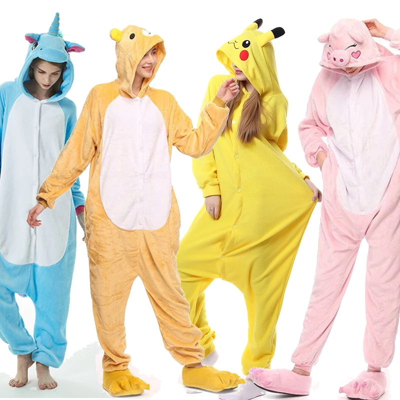 

2019Adults Animal Unicorn Pajamas Set Panda Cartoon Kigurumi Women Men Winter Unisex Flannel stitch Pajamas unicornio Sleepwear