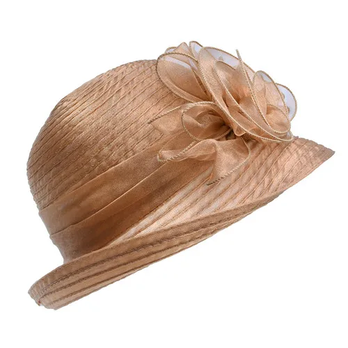 Твердые Цвет Для женщин s Лето органзы котелок шляпа от солнца Кентукки шляпа котелок для Для женщин Чай вечерние A267 - Цвет: Light Brown