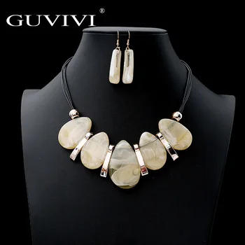 

Guvivi Acrylic Resin Rope Chain Necklaces Earrings Set Vintage Red Blue Indian Wedding Party Jewelry Set NE+EA Accessories