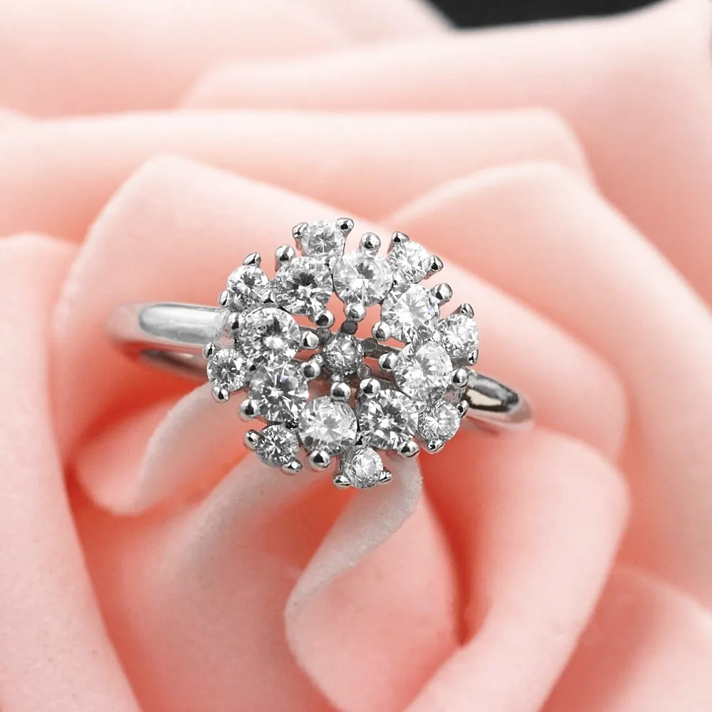 Women's Fashion 925 Sterling Silver snow Ring Wedding Ring Crystal