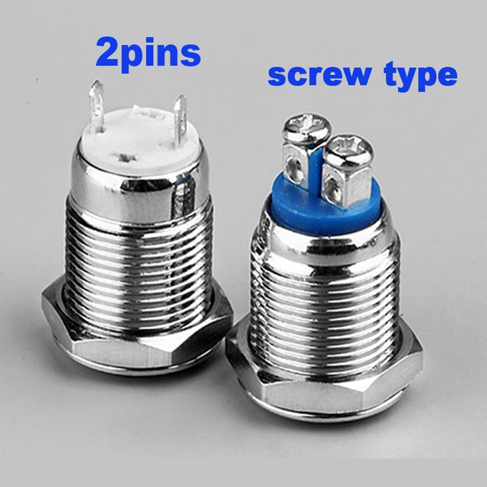 

12mm Metal Button Switch 2pins or 2 screw Panel Hole no light momentary waterproof switch self-latching button Power Push Button