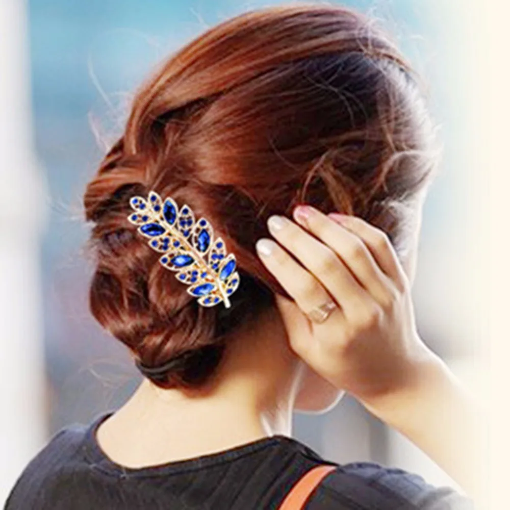1 PC Beauty Women Crystal Rhinestone Leaf Barrette Hairpin Headband