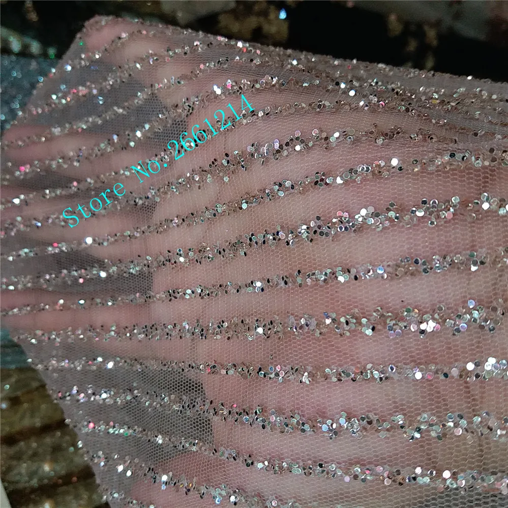 New Design Silver Color Glued Glitter Sequins French Lace Fabric Bzl82321 African Tulle