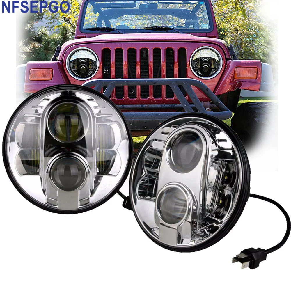 NFSEPGO For Jeep Wrangler JK 7" LED Headlight Daymaker Replacement LED