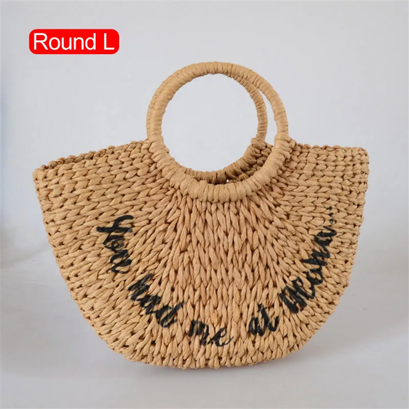 Round L Khaki Letter Французские летние пляжные сумки женщин повседневные большие сплетенные наплечные сумки L1072 - Цвет: Round L Khaki Letter
