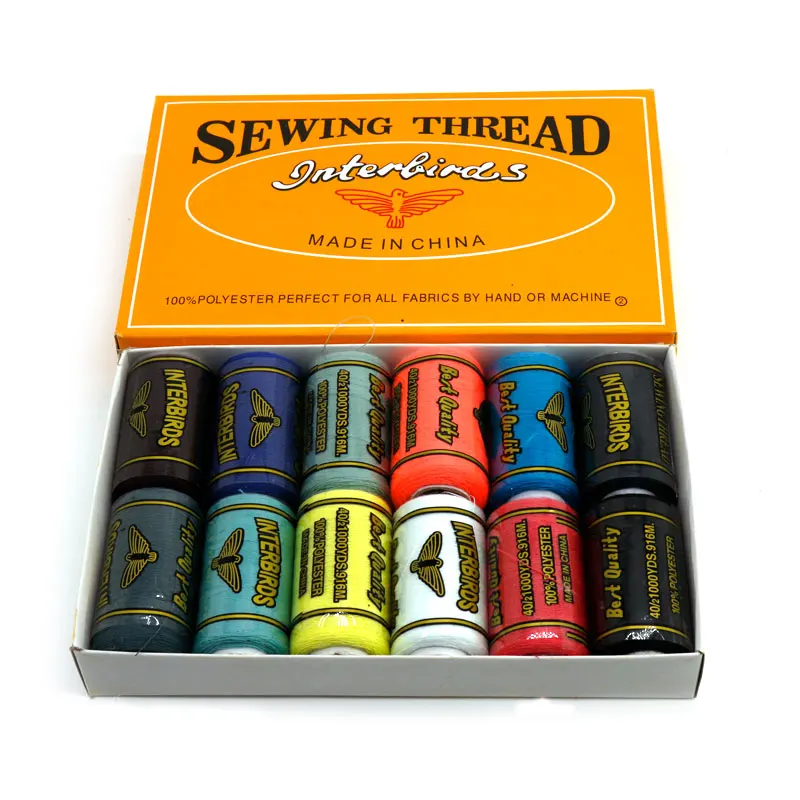 

High Quality 500 yards 40s/2 12 Colors polyester Sewing Threads 457 meters High Strength embroidery thread Sewing Yarn 12pcs