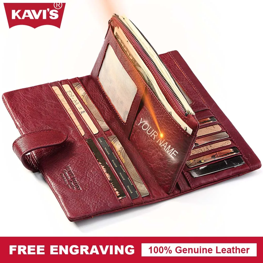 

KAVIS Genuine Leather Women Wallet Purse Coin Female Portomonee Walet Lady Long Handy Money Card Holder Clutch Gift for Girls