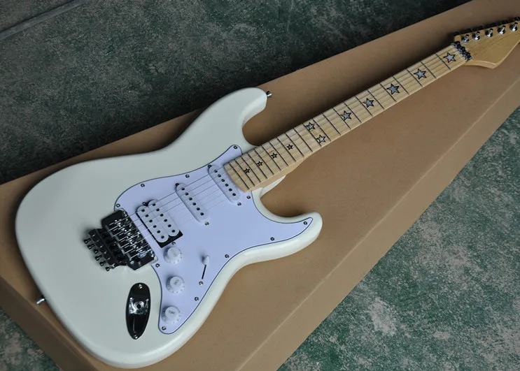 

Factory custom White body Electric Guitar with White Pickguard,Star inlays Maple Fingerboard, Floydrose,offer customized