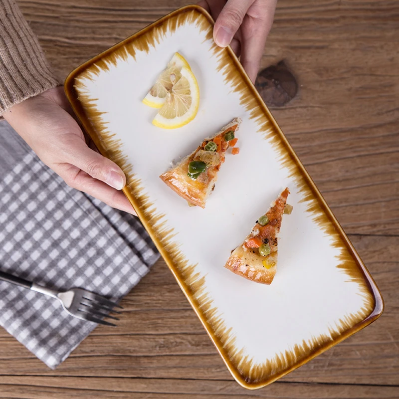 

Western-style Ceramic Porcelain Desserts Long Plate Hotel Sushi Pastry Dish Household Tableware Snack Cake Saucer Family Gifts