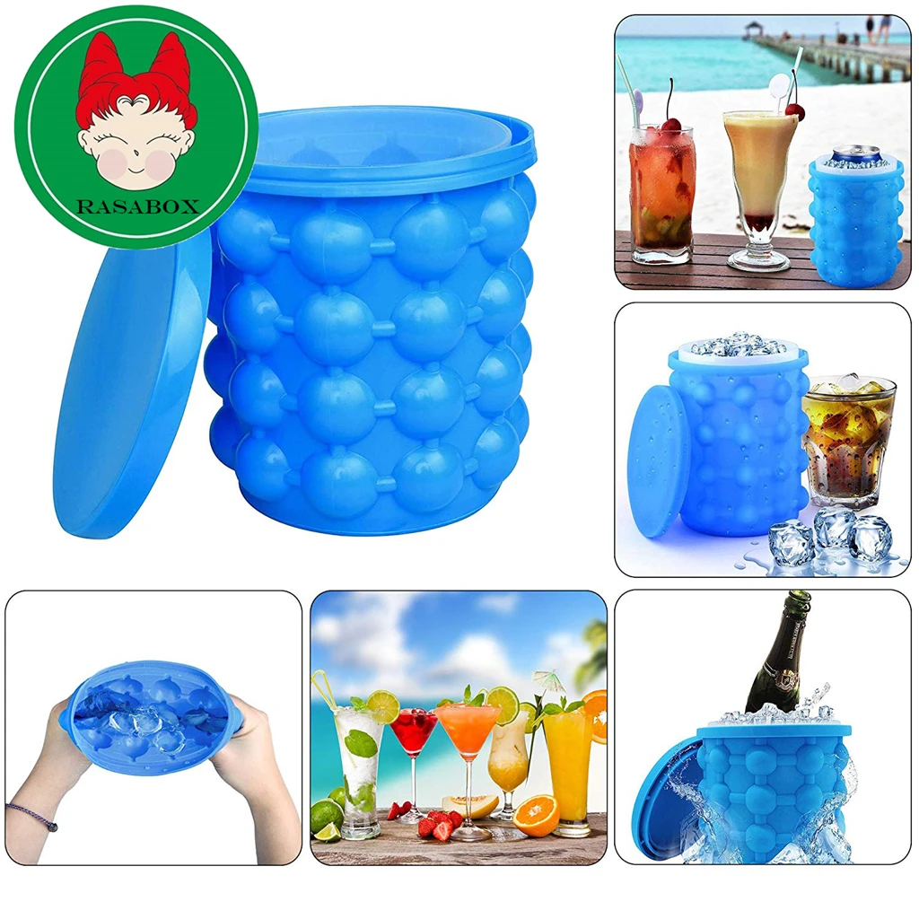 

Silicone Ice Bucket 2 in 1 Ice Cube Maker Portable Space Saving
