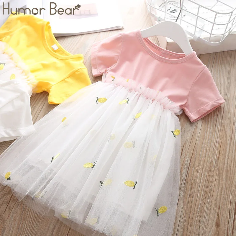 Humor Bear/Новинка г.; платье принцессы с вышивкой и кружевом; детская одежда с фруктами; одежда для детей; праздничное платье для девочек; платье для малышей - Цвет: Розовый