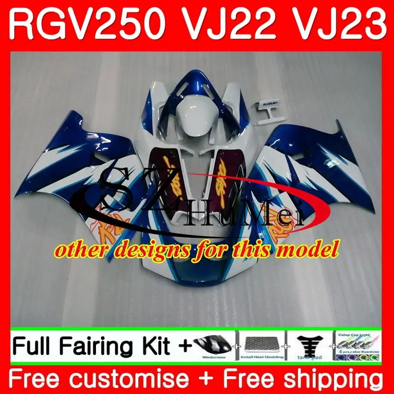 Синий белый корпус для SUZUKI VJ22 RGV250 88 94 95 96 97 98 RGV-250 102SH образования легкой пены. 3 VJ23 21 RGV 250 1988 1994 1995 1996 1997 1998 обтекатель