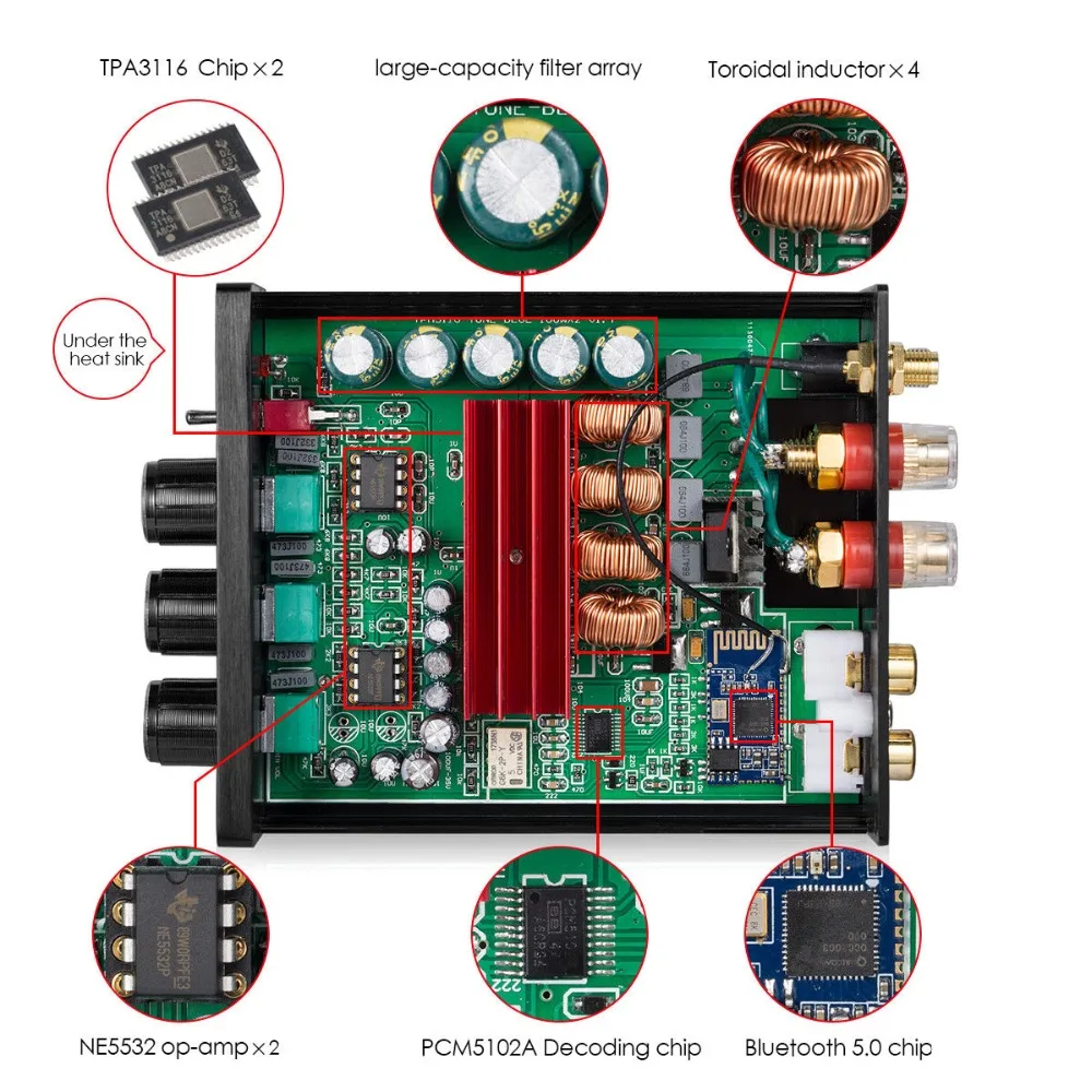 Nobsound Мини Bluetooth 5,0 TPA3116 цифровой аудио усилитель HiFi усилитель класса D стерео Мощность Amp PCM5102A декодирования ЦАП 100 Вт* 2