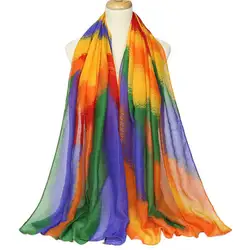 Новый корейский Радуга градиент цвет печати шарф для женщин Зимний Хлопок Длинный шарф бандана шарф MY262