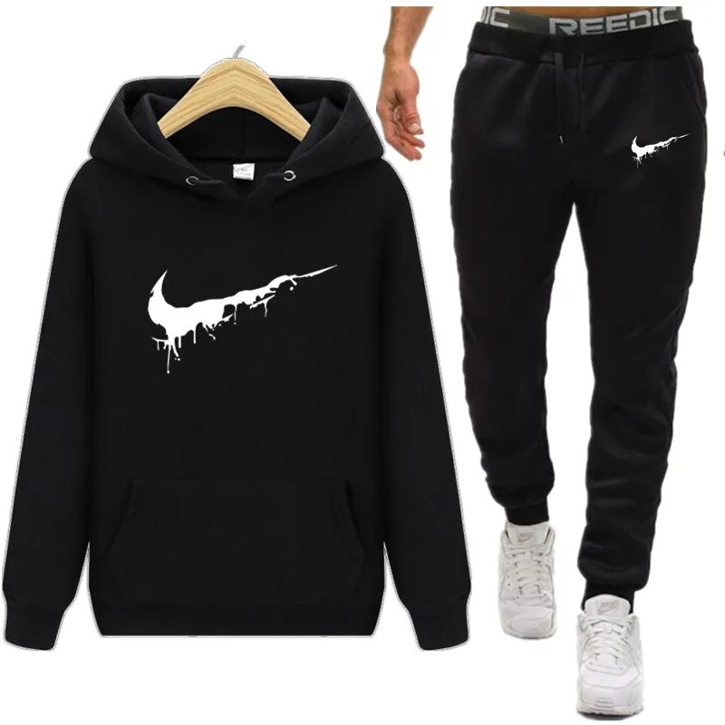 

Winter Hot Sale Men's Sets hoodies+pants Two Pieces Sets Casual Tracksuit Male 2019 Casual hoodies Gyms Fitness trousers men