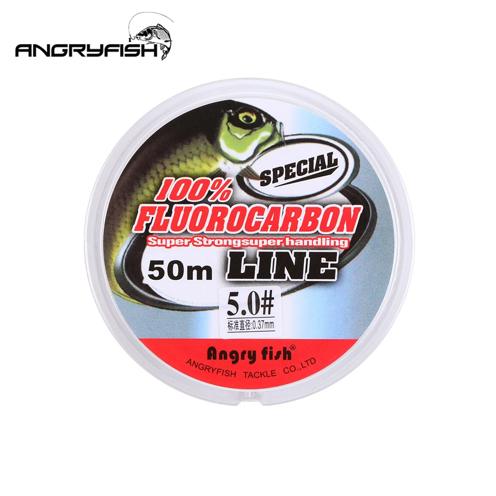 ANGRYFISH 100% Fluorocarbon Fishing Line 50m transparent Super strong Fish  Line