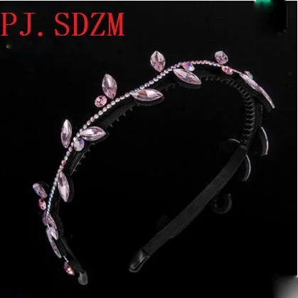 Light Pink Универсальные короткие женские аксессуары для волос лист горный хрусталь Sweety Hairband Нескользящие украшения для волос наголовный обруч повязка на голову HB0066 - Цвет: Light Pink