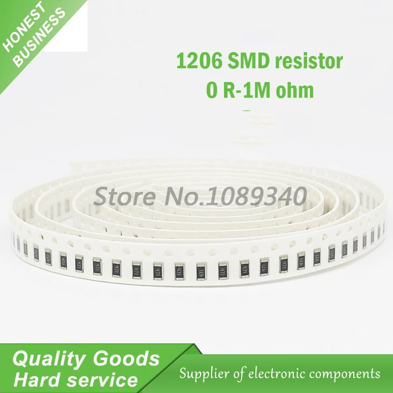 

100Pcs 1206 SMD resistor 0R - 10M 1/2W 0 1 10 100 150 220 330 470 ohm 1K 2.2K 10K 100K 200K 0R 1R 10R 100R 200R 220R 330R 470R