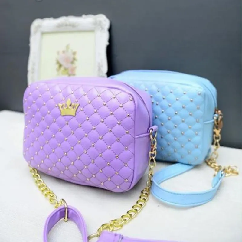High Quality PU Leather Women Crossbody Bag Fashion Color Rivet Chain Design Women Shoulder Bags Color Shoulder Strap Ladies Bag