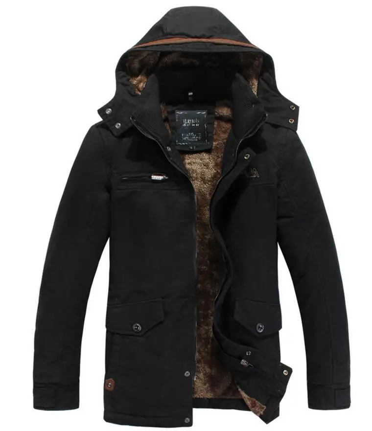 Зимняя куртка для мужчин, теплое пальто из потертого хлопка, верхняя одежда, модная флисовая парка, мужское элегантное деловое пальто с несколькими карманами, длинное пальто - Цвет: Black
