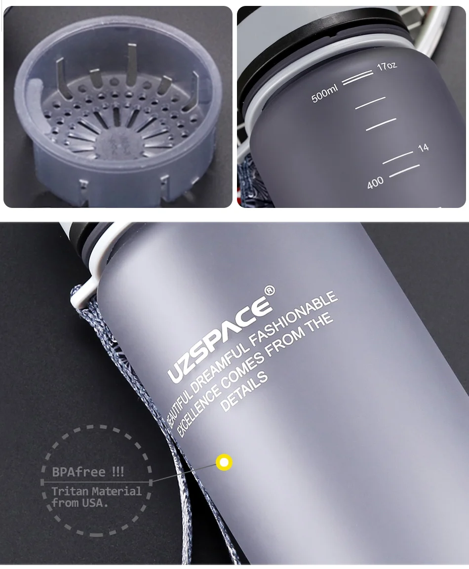 UZSPACE Mein Wasser Flaschen 500 ml Shaker Tragbare Sport Wandern Camping Raum Obst Saft Kunststoff Umweltfreundliche Drink mit filter3026-500_11