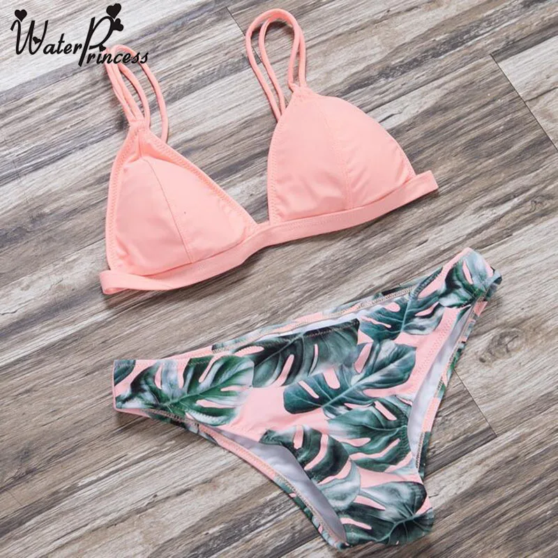 pink palm leaf bathing suit