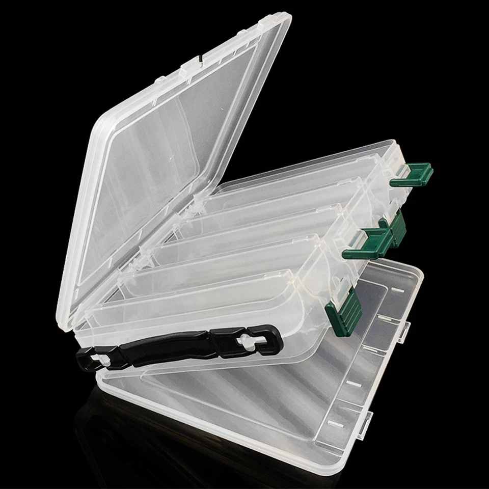 

20.5*17*5cm Double Sided Strength Transparent Visible Plastic Fishing Lure Box 10 Compartments with Drain Hole Fishing