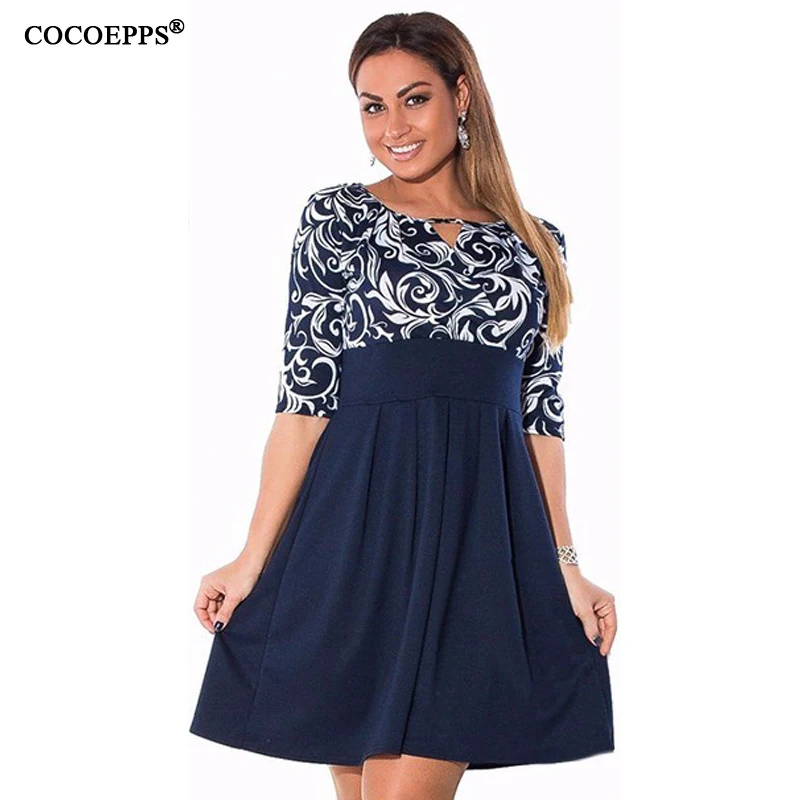 

2019 Large Size Women Dress A-line elegant Party Dress Summer Casual Print Short Dress Office Dress Plus Size Vestidos 6xl 5xl