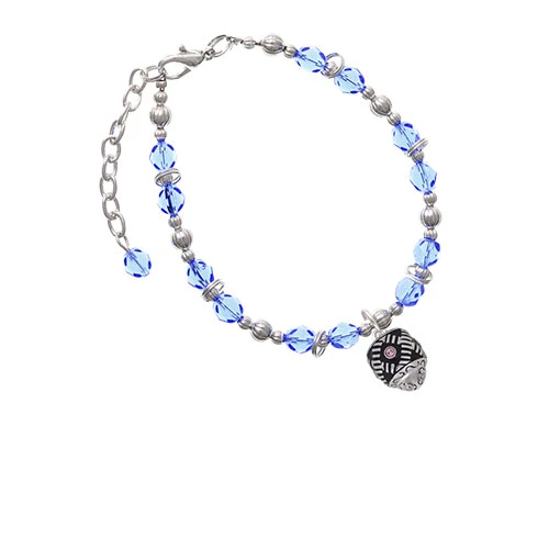 Silvertone Diagonal Banded Barrel with Pink Crystals Spinner Light Blue Beaded Bracelet