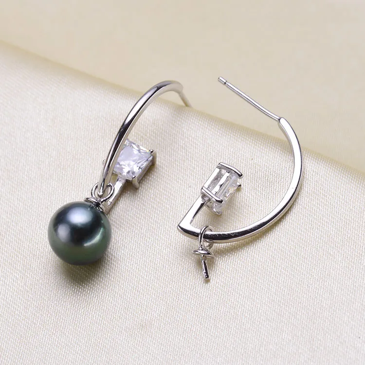 

925 Silver Pearl Earrings Mountings Fashion Beautiful Earrings Findings Settings Jewelry Parts Fittings Women's Accessories